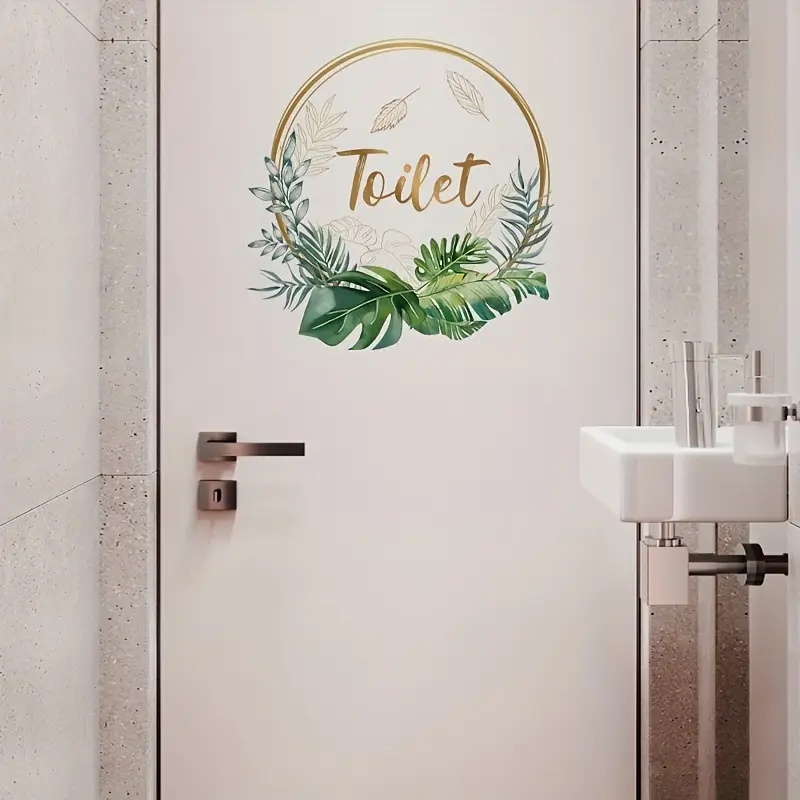 Green Plant Toilet Sign Door Decalï¼ Self-Adhesive Removable, Reusable Vinyl  Stickers for Bathroom Door