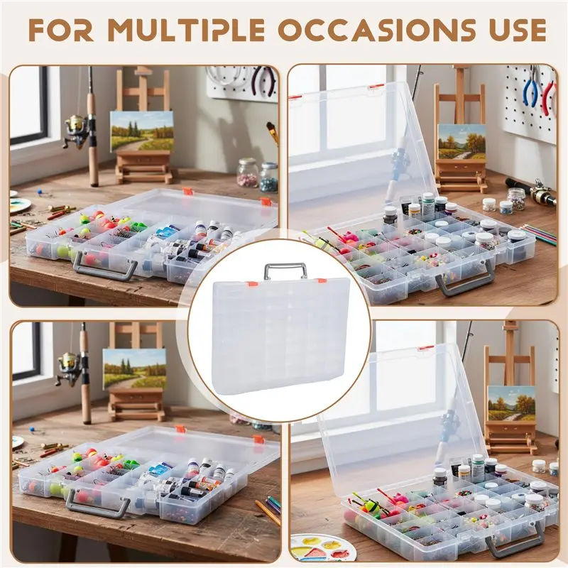 ABRJ-대형 48칸 플라스틱 정리함(조절 가능한 칸막이 포함), 공예품 보관함, 태클 박스 정리함