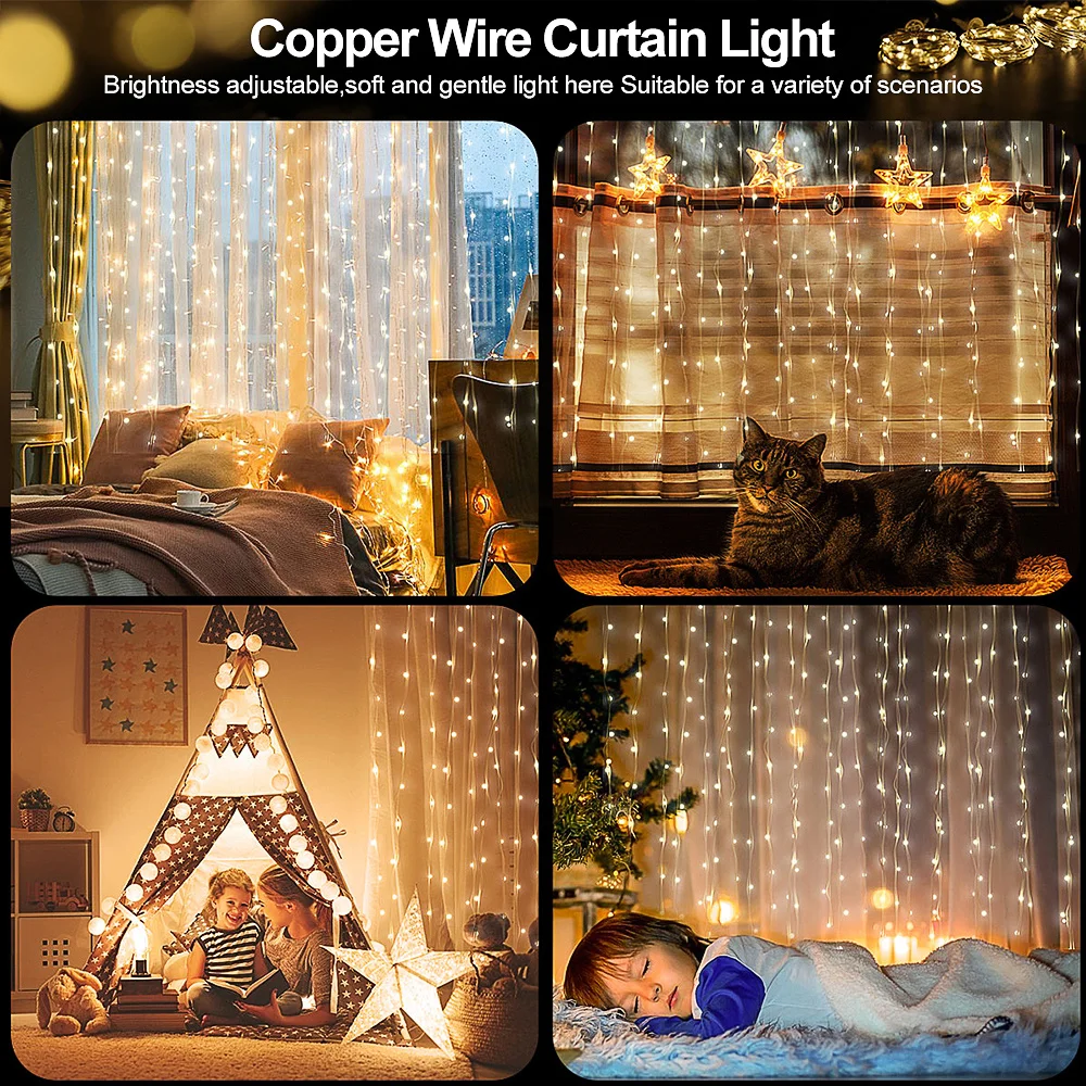 Curtain LED String Lights Fairy Christmas Decoration With Remote Control 8Mode Wedding Garland Lamp 3M For Bedroom Home Holiday