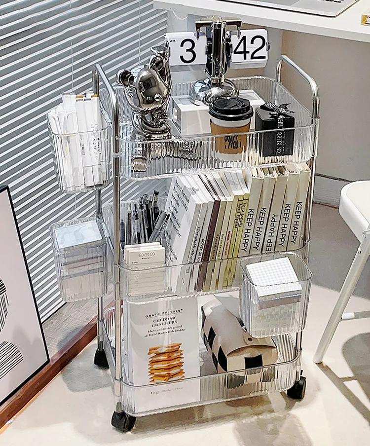 Transparent Storage Rack Trolley Cosmetics Kitchen Bathroom Bedroom Multi Storey Snacks Wheels Organizer Home