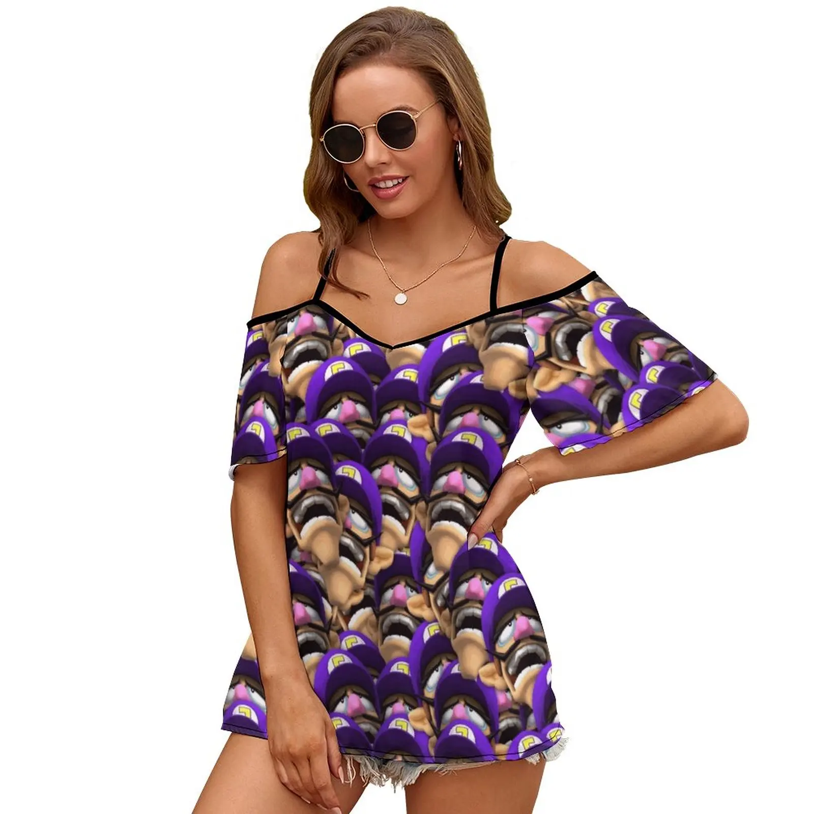 Waluigi 2050 T-Shirt Con Stampa Da Donna Casual Con Spalle Scoperte Pullover Allentato Top Abiti Di Moda Waluigi Divertente Gesù Cosa Sono Meme Perché