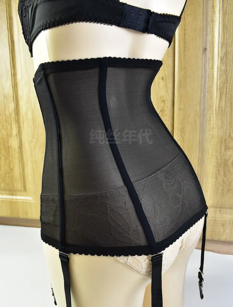 Allacki Lace Edge 6 Straps Garter Belt Skirt Retro Sexy Sheer Mesh Girdle