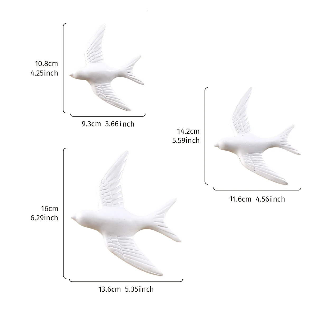 3 pieces, modern and simple white and gold swallow-like pendants spreading their wings in flight