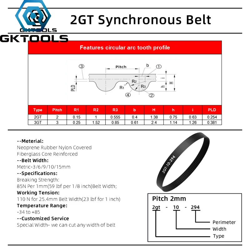 Courroie De Synchronisation En Boucle Fermée GT2 2GT, Longueur 200mm, 6mm, 9mm, 10mm De Largeur, 100 Dents, Pièces D'imprimante 3D 200-2GT-6