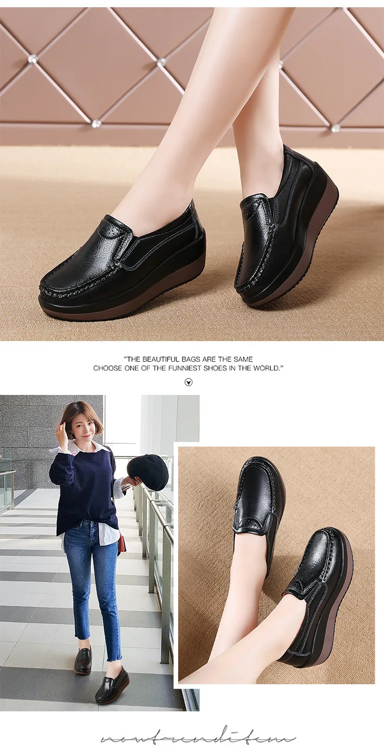 Platform Flats Loafers for Women Autumn Thick Bottom Casual Leather Walking Sneakers Round Toe Wedge Shoes Zapatos De Mujer 2023