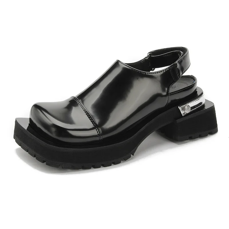 2023FashionWomenFlatLoafersShoesChunkyThickPlatformBlackShoes