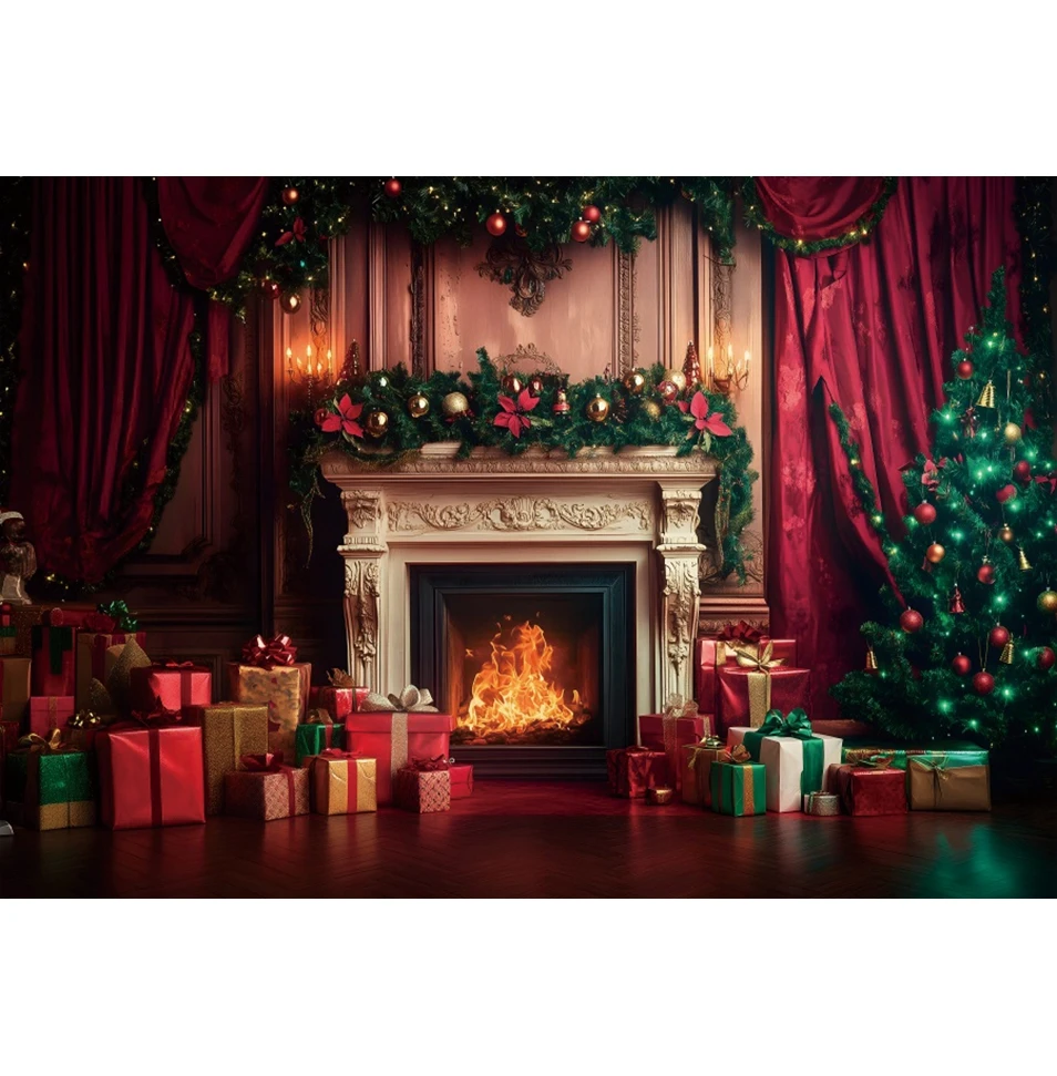 Weihnachts-Fotohintergrund 2,4x1,8 M – Kamin, Geschenke & Weihnachtsbaum-Motiv Für Familienfotos & Party-Deko