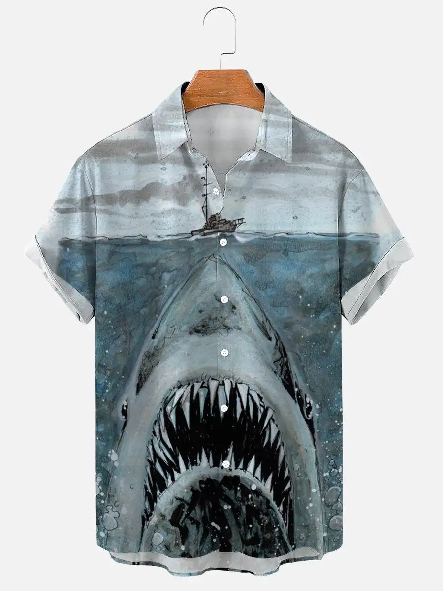 

Men's Fashion Vintage Clothing Shark Print Shirt