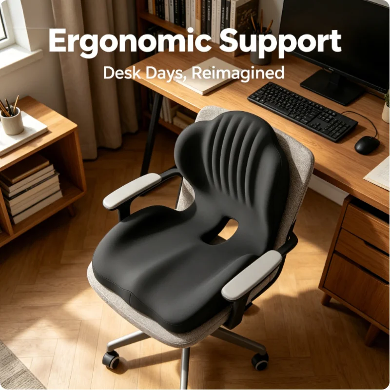 Almofada Ortopédica de Espuma Viscoelástica para Cóccix com Suporte Lombar Ergonômico para Alívio da Dor Ciática – Uso em Escritório e Carro