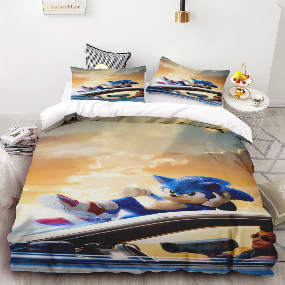 thumbnail image 1 of Funda nórdica 3D exquisita caricatura Sonic Anime patrón impresión digital juego de cama edredón cama jóvenes niños niñas niños regalo, 1 of 4