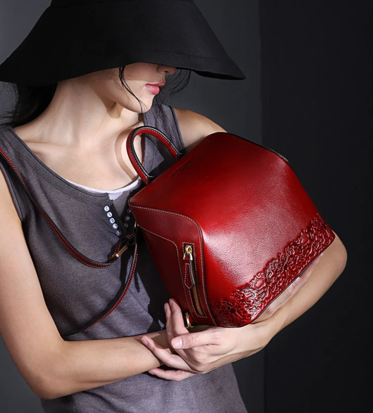 2024 Nuevo bolso de mujer de cuero genuino estilo chino mochila en relieve_voghion.com