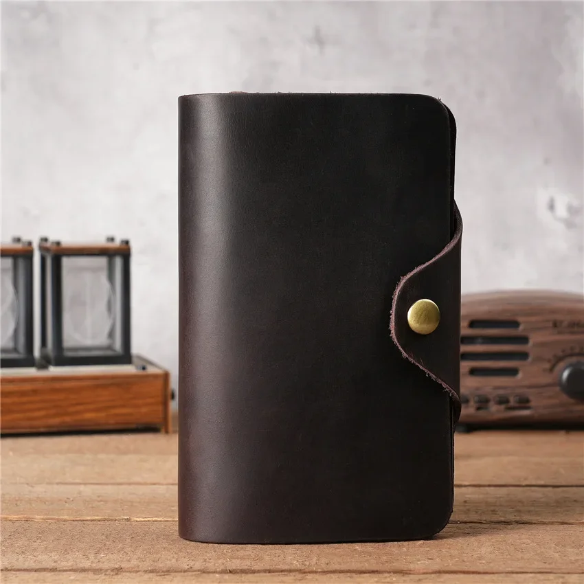 Crazy Horse Leather Men's Wallet with Two Folds, Genuine Top Grain Leather, Vintage Purse