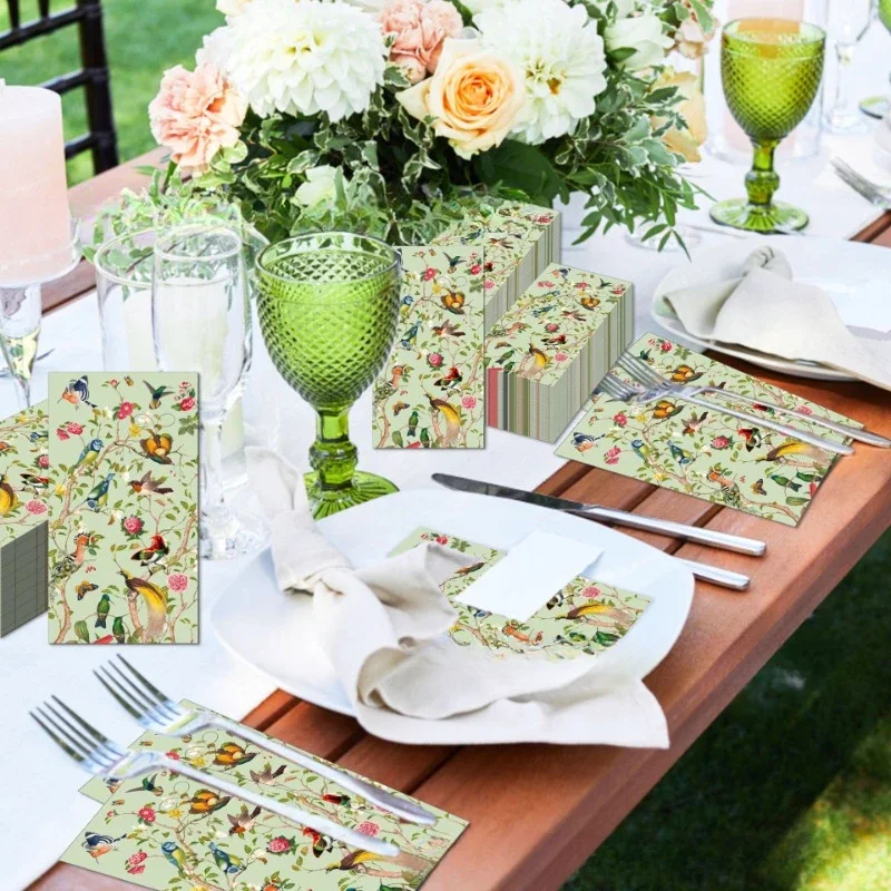 33*40cm 2-Ply Vintage Flower Bush Birds Wedding Long Tissue Paper Party Disposable Paper Butterfly Bone Bart 20pcs/Pac