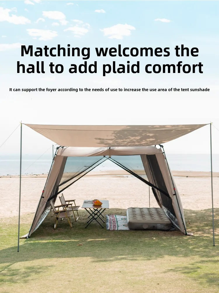Silver Coated Camping Tent Outdoor Canopy Quick Open Aluminum Pole Beach Fishing Mosquito Net Sunshade Shelter Portable Trave...