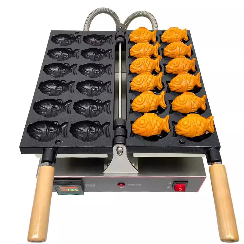 

12 Pieces Taiyaki Waffle Maker Taiyaki Fish Shaped Bun Machine 220V 1600W Stainless Steel Electric Waffle Machine