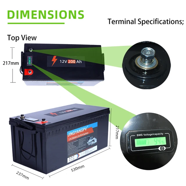 Lifepo4 배터리 12V 100AH 200AH는 고성능, 내구성, 다양한 용도에서 사용 가능, 4000번 이상의 사이클 수명과 5년 보증 제공