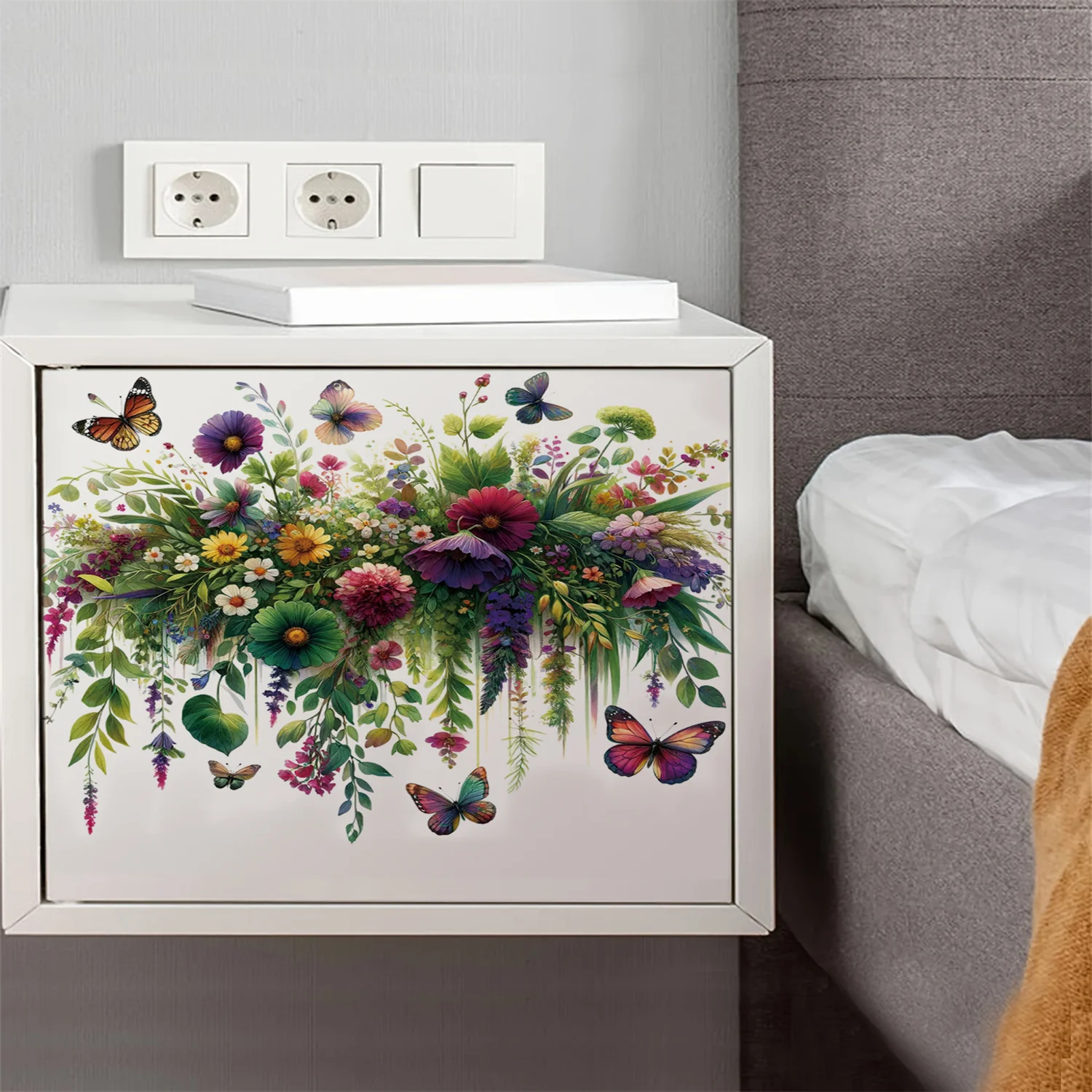 1pc Beautiful Flowers and Leaves Wall Stickers Toilet Stickers Bathroom Decoration Self-Adhesive Waterproof Stickers
