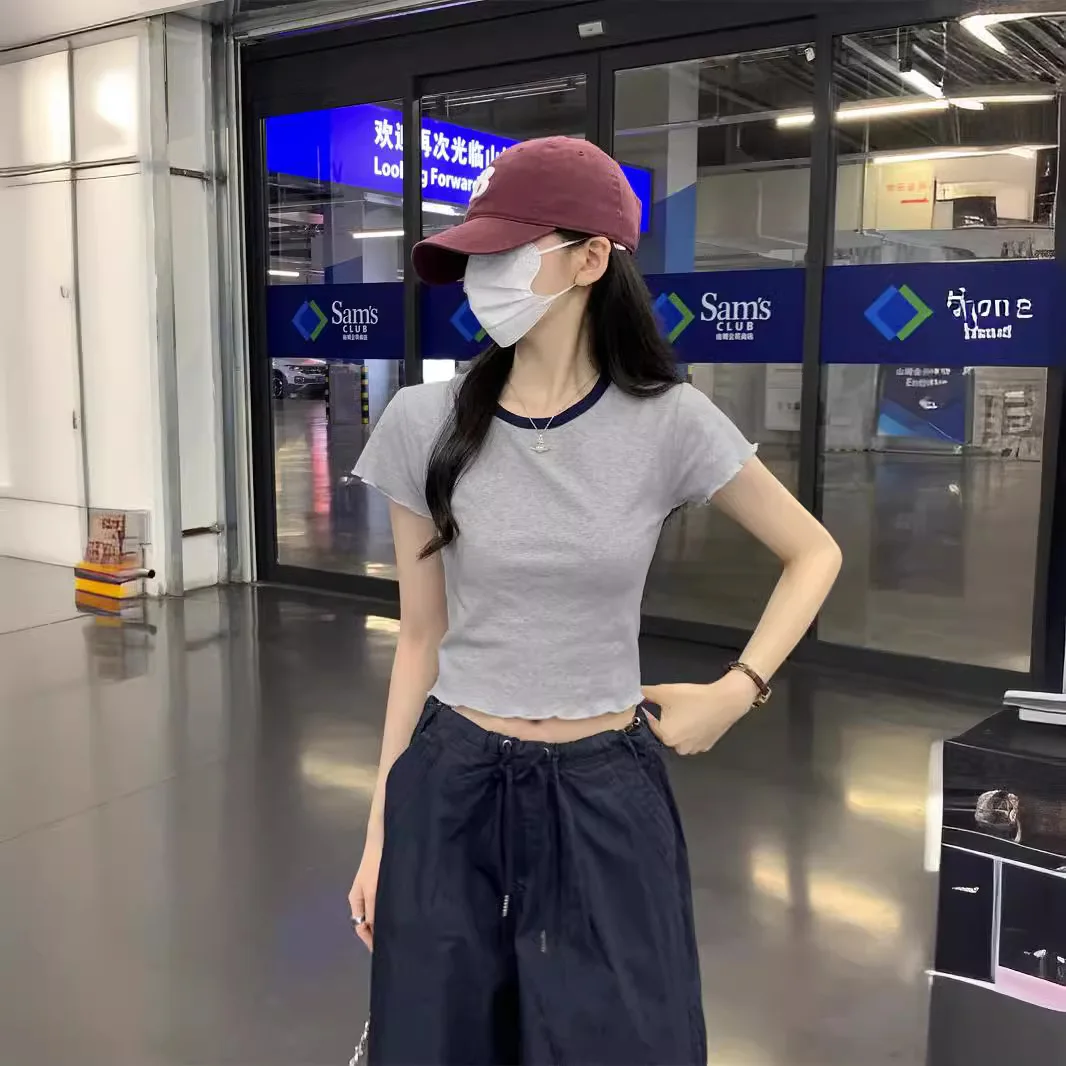 Women Summer Fashion Short Sleeve Cropped Tshirts