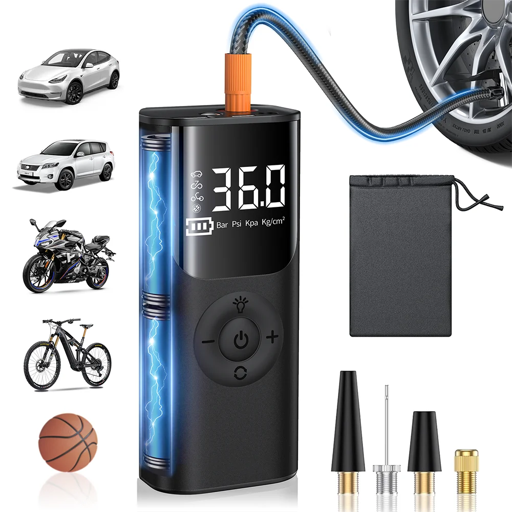 Wireless Car Air Pump Portable Air Compressor for Car Motorcycles Bicycle Electric Tire Inflator with LCD Digital Display