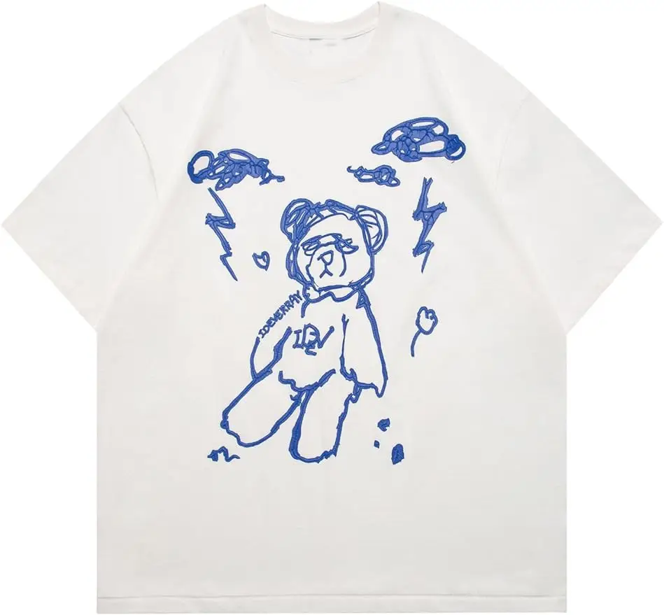 

Womens Bear Graphic Shirt Half Sleeve Print Crewneck Oversized Unisex Summer Casual Basic T-Shirts