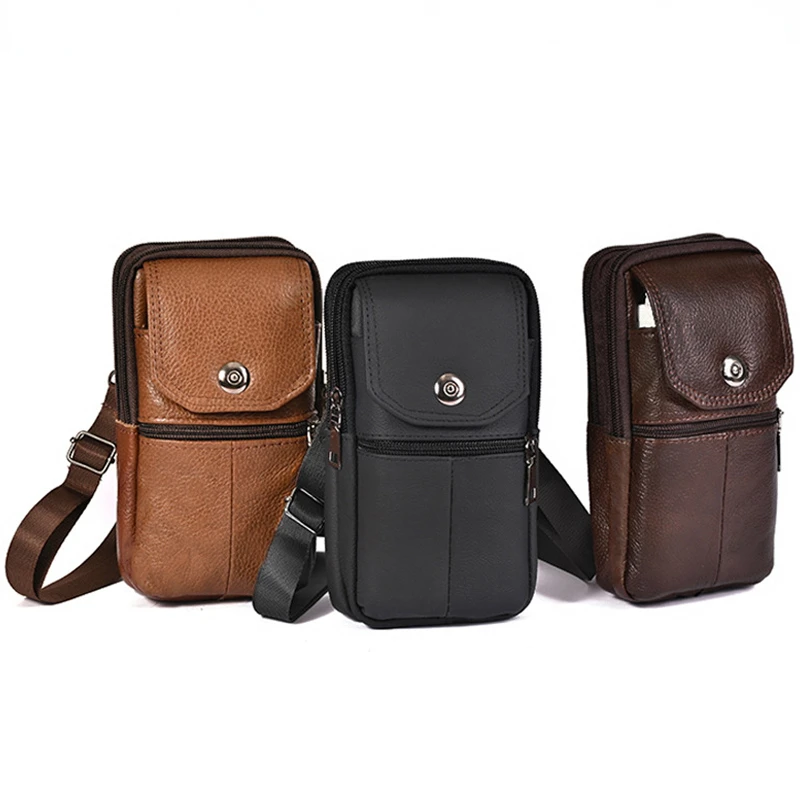 

Outdoor Man Waist Packs Multi-functional Genuine Leather Waterproof Mobile Phone Wallet Belt Pouch Shoulder Bag Small Fanny Pack
