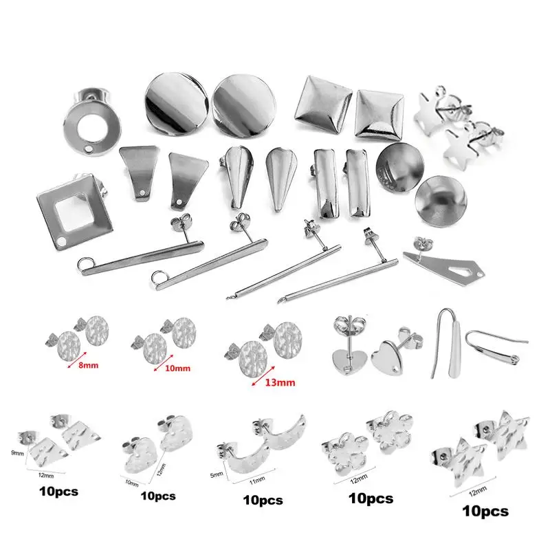 Aço inoxidável Geométrica Brinco Stud, Brinco Posts, Conector Base, DIY Estilos de Moda, Jóias Fazendo Descobertas Acessórios, 10Pcs