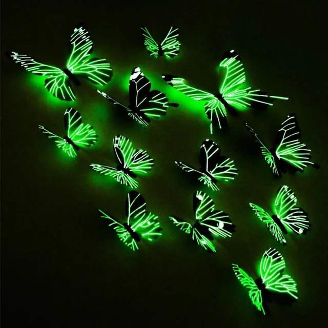 Autocollant mural créatif papillon lumineux 3D, 12 pièces, à la mode, pour bricolage, Art mural moderne, décorations pour la maison, cadeau DIY, nouvelle collection 4