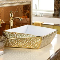 Modern Gold Electroplating อ่างล้างหน้าทองสีตาราง Art อ่างล้างหน้า Lavabo ชามหรูหราห้องน้ําอ่างล้างจาน 1