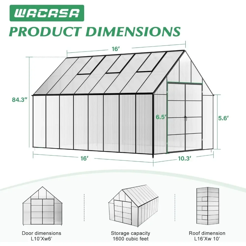 10x10x16 FT Polycarbonate Greenhouse with EZ Connectors & Ventilation 6