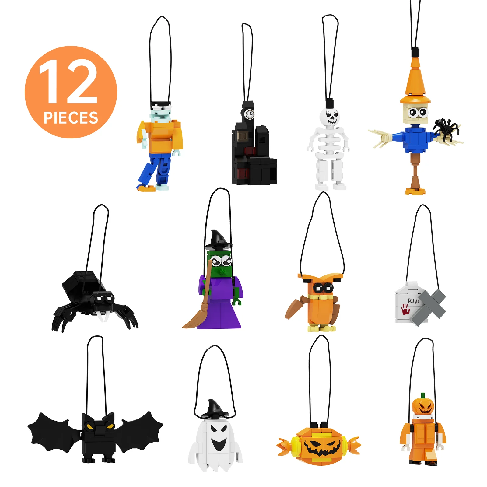 

BuildMoc Halloween Pumpkin Ghost Trick Pendant Building Blocks Set Atmosphere Hanging Decorations Bricks Toys For Children Gifts