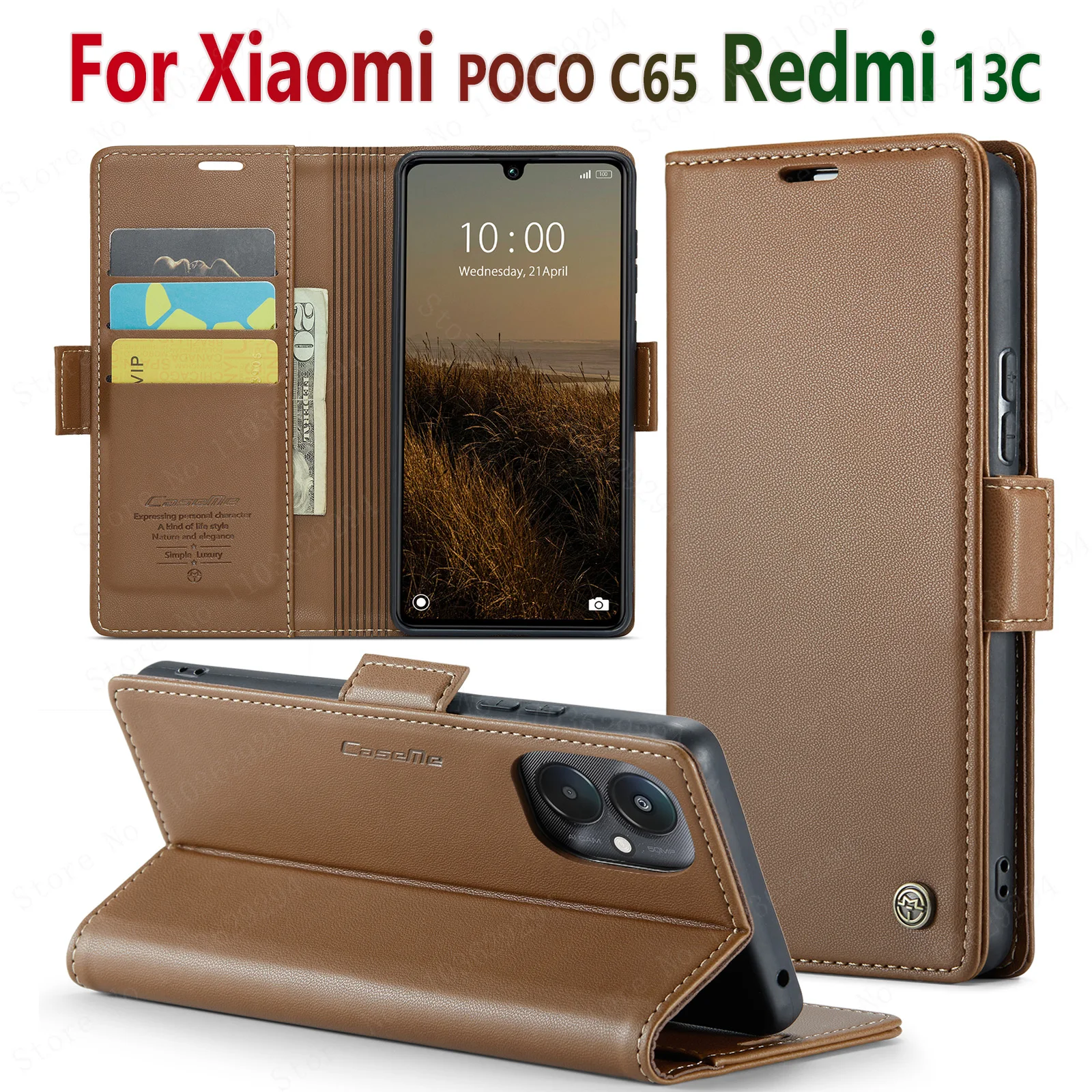 

For xiaomi Redmi 13C case Xiaomi POCO C65 Luxury leather Anti-shock Magsafe Card holder Wallet Phone case