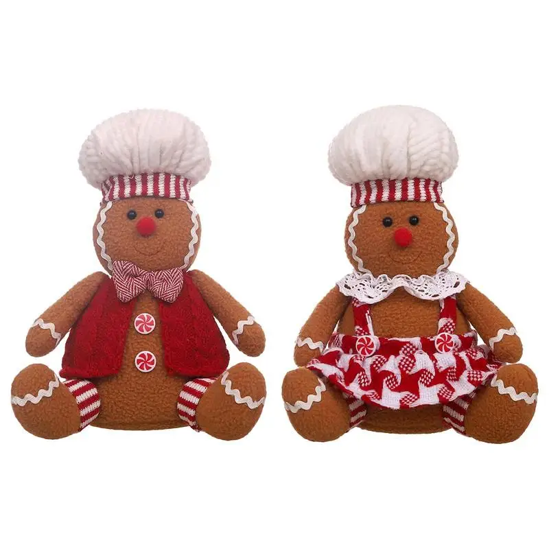 

1 Pair Christmas Fuzzy Gingerbread Man Doll Xmas Tree Pendants New Year Kids Gift Hanging Ornaments Navidad Home Decorations