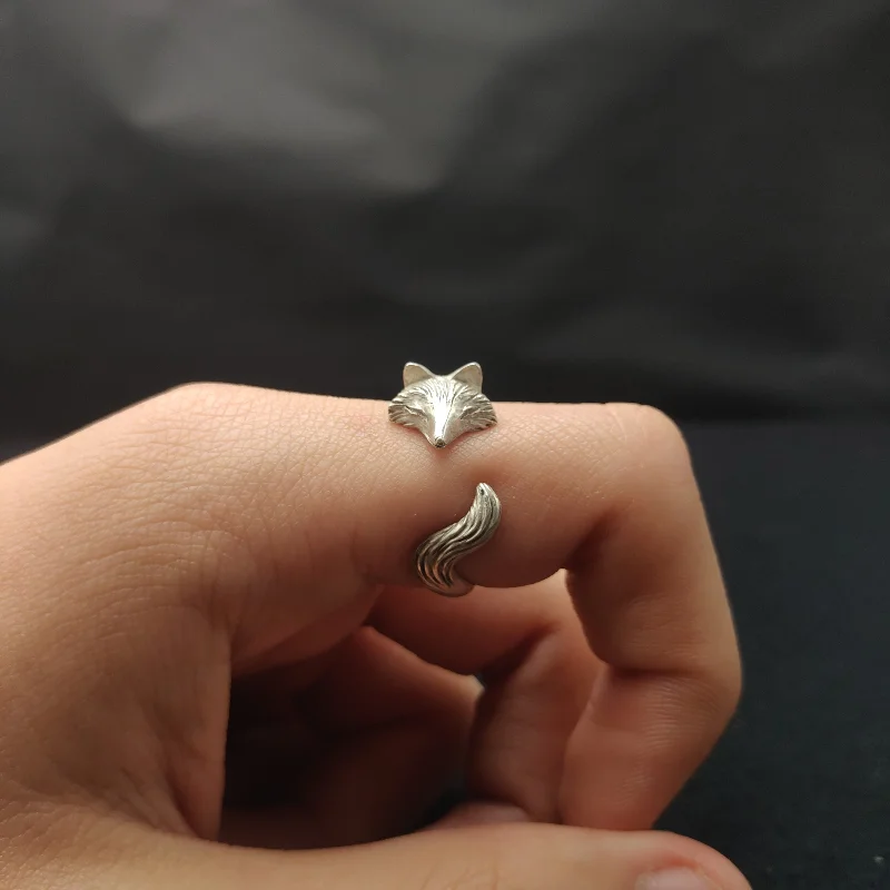 Fashion Silver Color Fox Rings for Women Cute Adjustable Rings Charm Jewelry Xmas Gifts Fine Rings Girls Female Rings