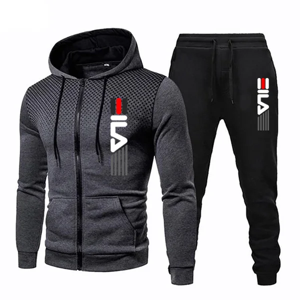 Vendite calde Tuta da uomo Stampa Casual Felpa con cappuccio con cerniera a punto rotondo + Pantaloni Set Giacca quotidiana Cappotto Abbigliamento sportivo da jogging 3