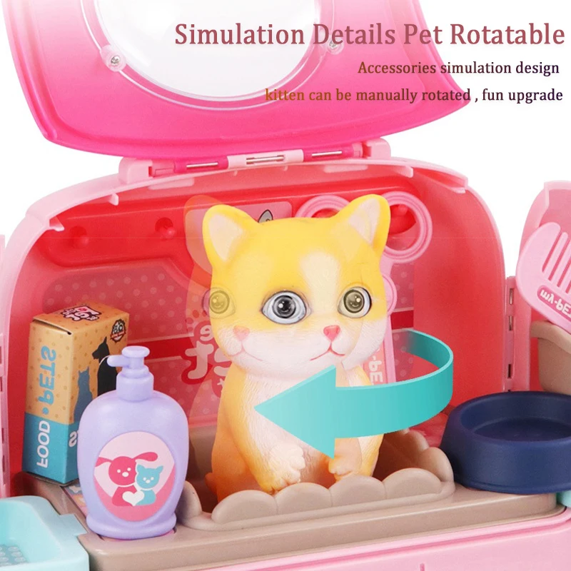 Children Pretend Play Toy Simulation Cartoon Animal Pet Backpack Doctor Game Pet Care Set Interactive Toys For Kid Birthday Gift