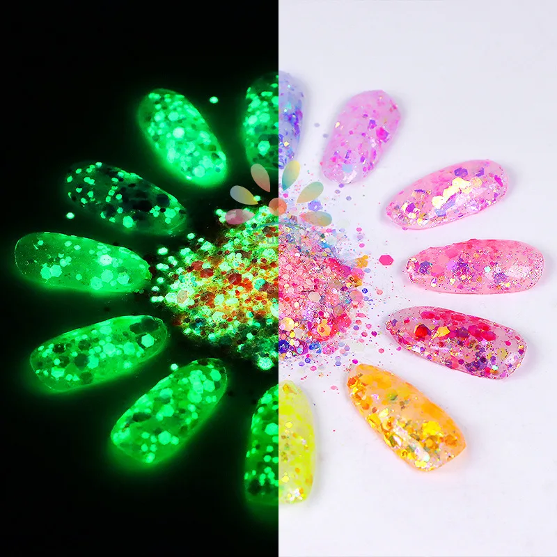 Neon Glow In The Dark Mixed Phosphor Powder Sequins Nail Glitter Powder Rare Earths Dust Long-acting Phosphor Luminous