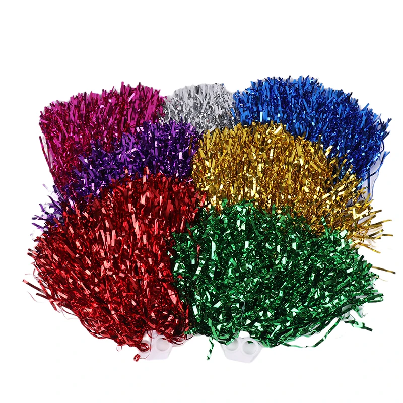 2pcs Cheerleading Pom Poms With Handle Cheer Balls Gold Silver Red Yellow Blue Hand Dance Pompoms Accessories For Women Kids