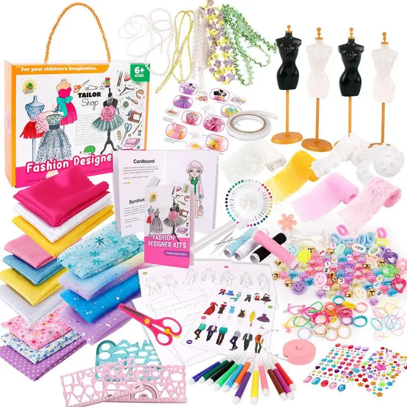 

Dress Designer Kit For Girls 345pcs DIY Crafts For Girls Creative 2 Mannequin Stand Fashion Designer Kit For Doll Clothes Making