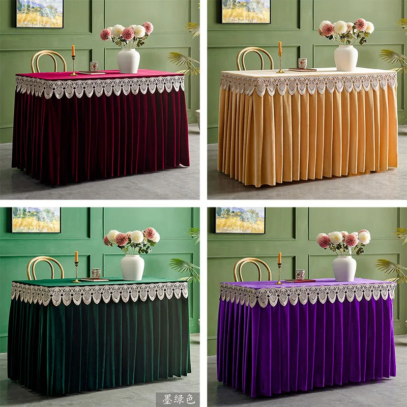 Thickened Velvet Table Skirt Tablecloth Hotel Conference Buffet Event Convention Sign-in Table Cloth Skirt