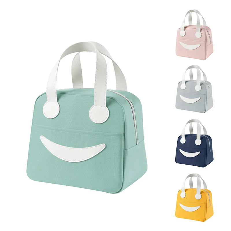 

Oxford Cloth Portable Smiley Face Insulated Lunch Bag Thermal Picnic Bento Box Food Dinner Storage Container Tote Cooler Bag