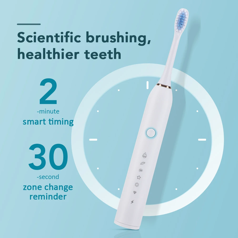 Electric Toothbrush 6 Modes Sonic Vibration Dental Tooth Whitening Cleaner Oral Care IP67 Waterproof Teeth Brush Rechargeable