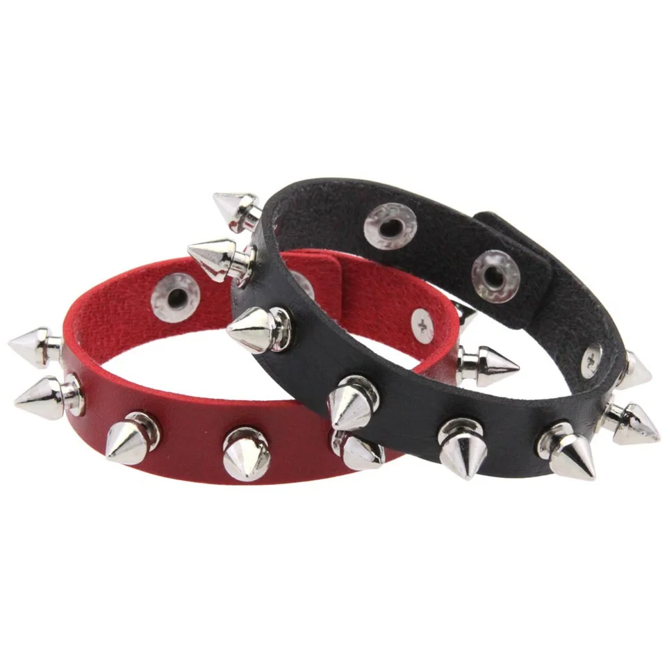 2Pcs Bracelet À Rivet Spike Punk Rock Gothique Manchette Cuir