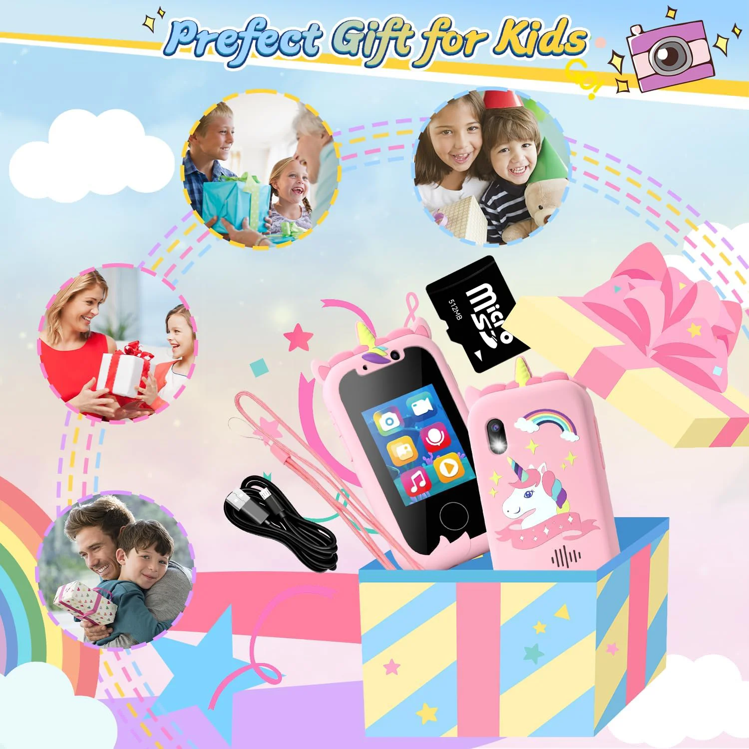 Kids Smart Phone Camera Toys Touchscreen Learning Toy for 3-12 Year Old Boys Girls Phone MP3 Player Christmas Birthday Gifts 5