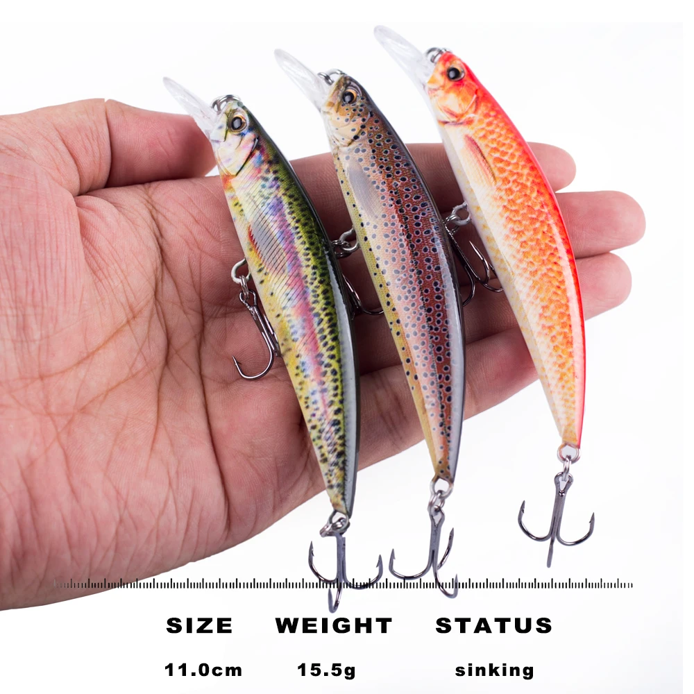 CCLTBA Hard Minnow Baits 11cm 15.5g Sinnking Wobblers Plastic Fishing Lures Crankbait Artificial Fresh Water Lure Fishing Tackle