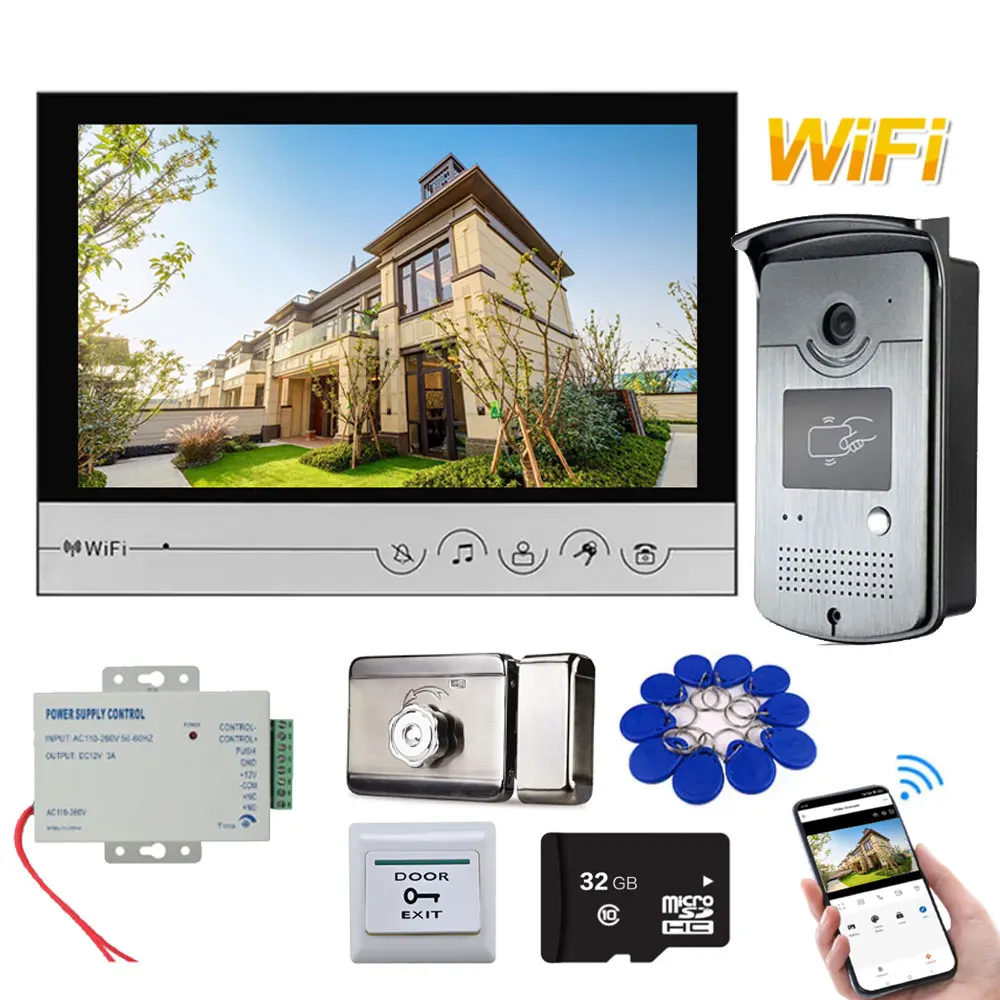 

9inch Tuya Smart Wifi Video Intercom Access Control System with Electronic Lock Mobile Unlock Talk / RFID Door Camera Support TF