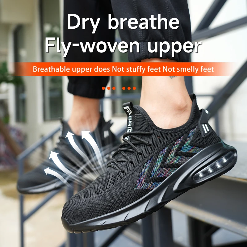 Scarpe protettive da uomo leggere con cuscino d'aria di sicurezza da lavoro, puntale in acciaio, stivali di sicurezza antiscivolo a prova di foratura da uomo_voghion.com