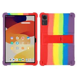 Kids Shockproof Tablet Case, Soft Silicone Stand Protective Shell for RedMi Pad SE 2023 (Rainbow color)