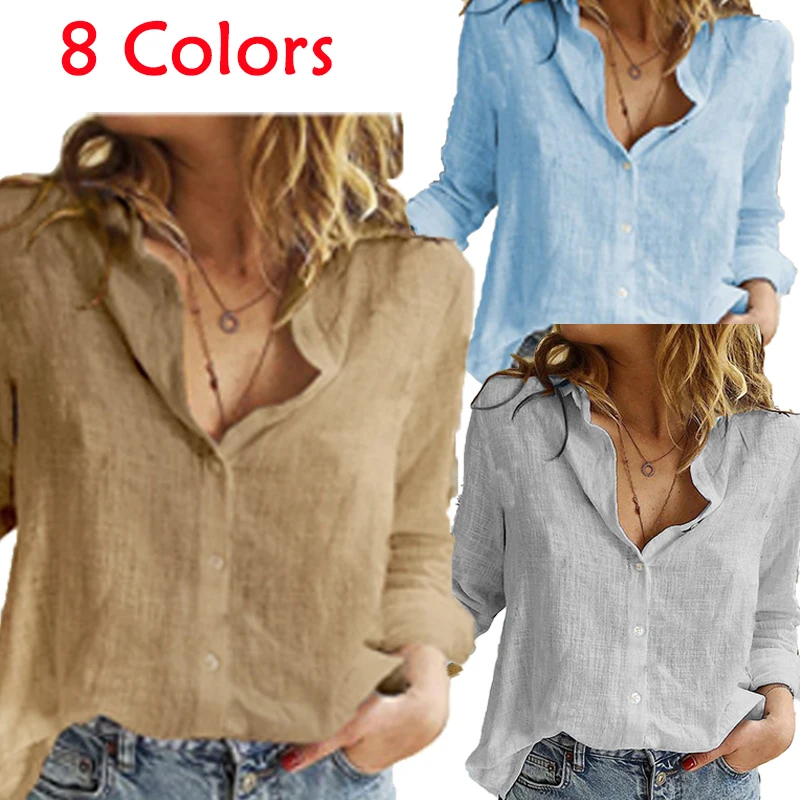 

Casual Long Sleeve Loose T Shirts Women Oversized Cotton and Linen Blouses and Tops Vintage Streetwear Tunic Tees 8 Colors