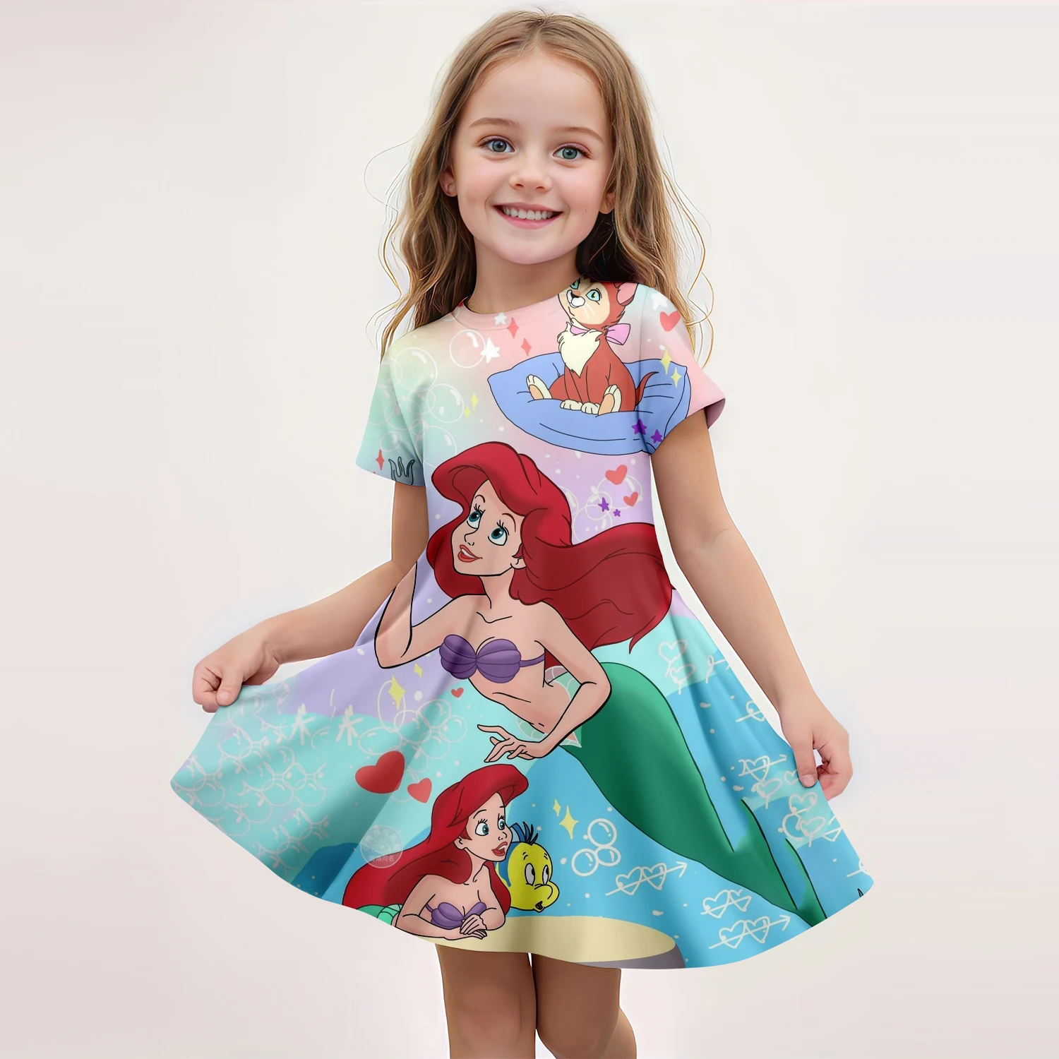 Potdemiel ديزني الصيف سنو وايت تنورة قصيرة الأكمام فتاة 3D المطبوعة الكرتون طباعة نمط قصيرة الأكمام الأميرة تنورة