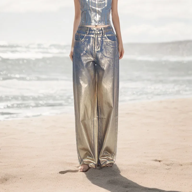 

Shiny Women Pant Female Lady Work Wear 1 Pair Wide Leg Trouser Hot Girl Casual Wear